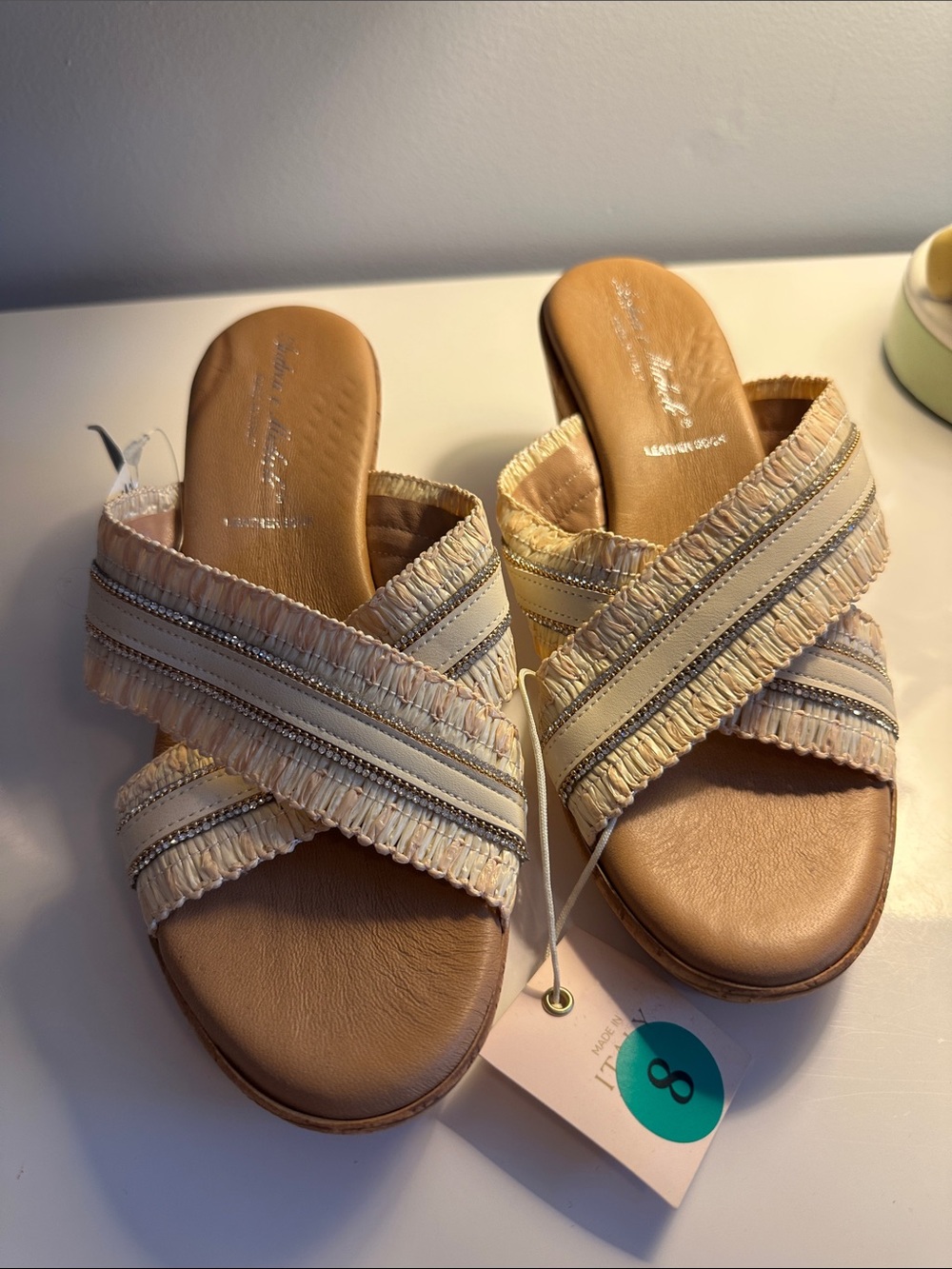 Fringed Crisscross Slide Sandals - Neutral Beige